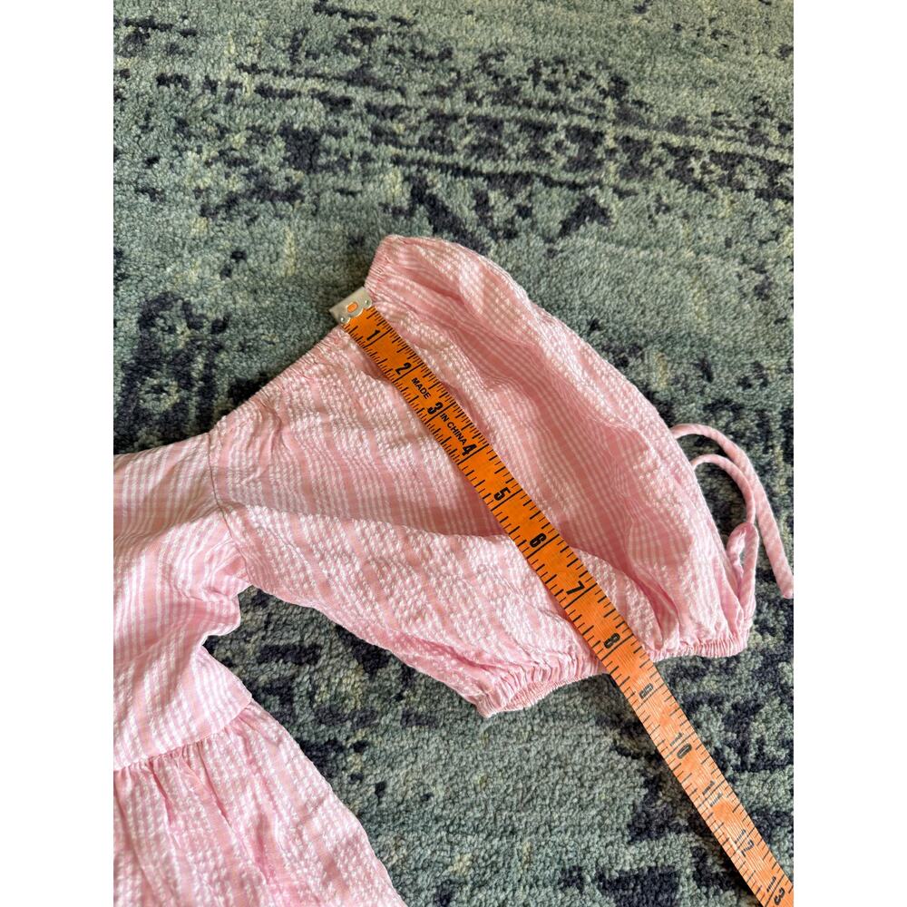 Mable Sz M Subtle Stripe Babydoll Tiered Sweetheart Mini Dress Spring Preppy - Picture 15 of 15